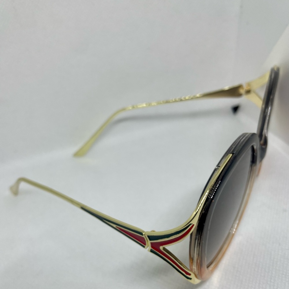 Luxe Unisex Fashion Eyewear Sunglasses Brown & Gold With Red & Green Accent..New - Picture 5 of 14